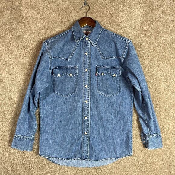 Levi's Tops - Levi's Western Shirt Shacket Womens Size Small Blue Denim Long Sleeve Pearl Snap